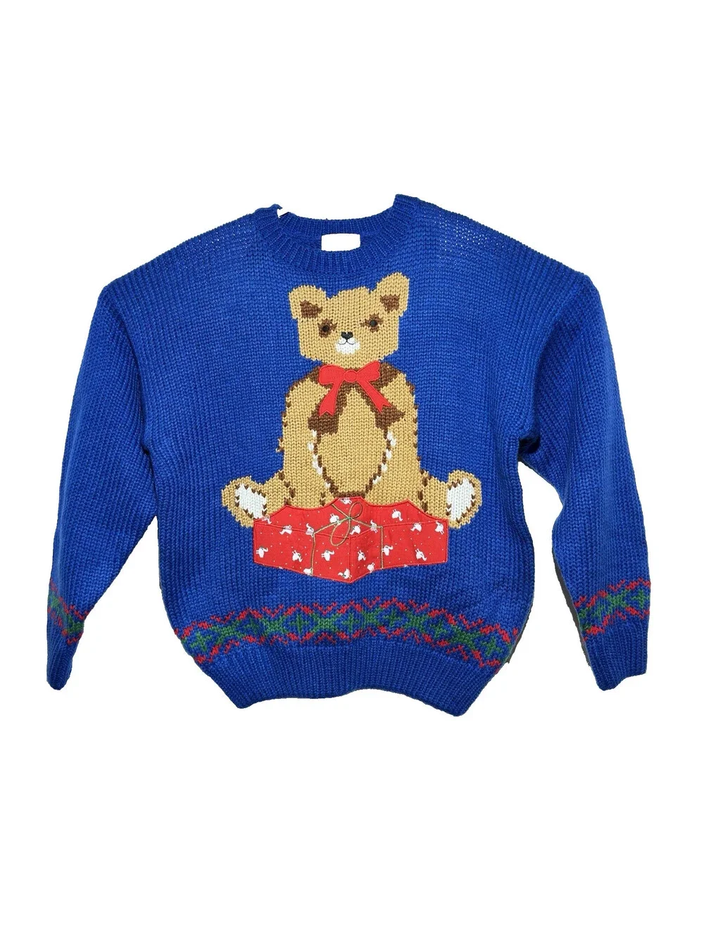 Vintage Potomac Collection Bear Sweater Blue Knit Xmas Holiday Medium NWT 80s